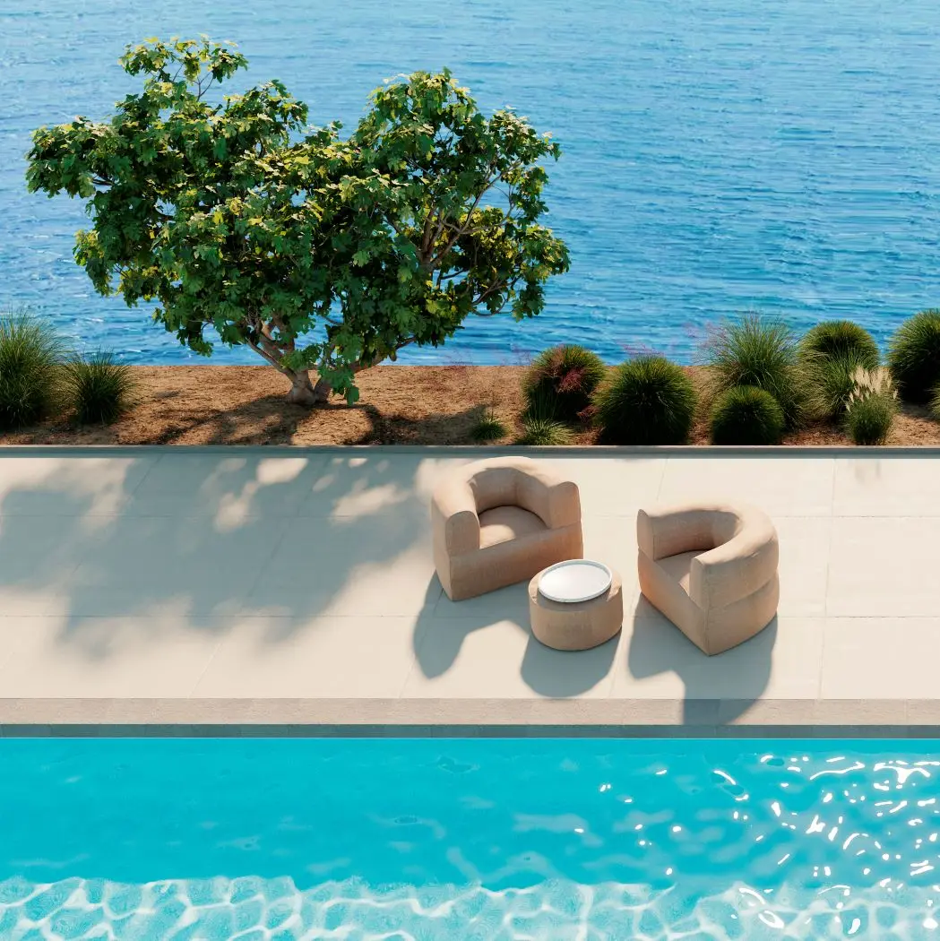 Gemütliche Sitzsäcke mit Blick auf das Wasser Lounge-Sitzgelegenheit im Freien